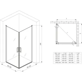 SoGood doporro Eck-Duschkabine Eckdusche 85x85x195cm Duschabtrennung ESG-Sicherheitsglas Klarglas inkl. beidseitiger Easy-Clean-Beschichtung