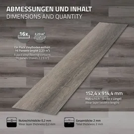 ML-Design PVC Bodenbelag Selbstklebende 91,5x15,3cm 64 Tlg Kiefer Grau Holzoptik, rutschfest, wasserfest, Einfache Verlegung