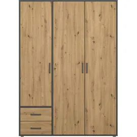 Rauch Drehtürenschrank RAUCH "Kleiderschrank Schrank Garderobe Wäscheschrank VOYAGER", grau (graumetallic, eiche artisan), B:140cm H:194cm T:53cm, Holzwerkstoff, Schränke, Drehtürenschrank, moderne Griffe in Graumetallic mit Außenschubkästen MADE IN GERMANY