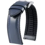 BINLUN Leder Silikon Uhrenarmbänder 14mm 16mm 18mm 19mm 20mm 21mm 22mm Schnellverschluss Hybrid Gummi Lederarmband für Smartwatches 6 Farben Herren Damen((blau,14mm,Silberne Schnalle)