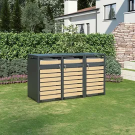Axi Mülltonnenbox Lucas Metall 3 x 240 l Anthrazit/Holzoptik
