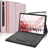 IVEOPPE Tastatur Samsung Galaxy Tab S8, Hülle Tastatur für Samsung Tab S8/S7 11 Zoll, Magnetisch Abnehmbarer Beleuchtung QWERTZ Tastatur Galaxy Tab S8 2022/ S7 2020, Roségold