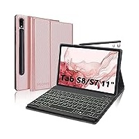 IVEOPPE Tastatur Hülle für Samsung Galaxy Tab S8 2022/ Tab S7 2020, Bluetooth Hinterleuchtet Abnehmbare QWERTZ Tastatur Hülle für Samsung Galaxy Tab S8/S7 11 Zoll SM-X700/X706/T870/T875, Roségold
