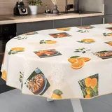 Wachstuch-Tischdecke Tischdecke abwaschbar Wachstuch Garten-Tischdecke Outdoor Indoor Oval 220x140cm mit Saum Orangen