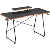 NanoRS Gaming-Tisch mit Monitorablage, Getränkehalter und Kopfhörerhalter, Schreibtisch 136x60x85cm Tischplatte mit den abgerundeten Ecken, Maximale Belastung bis 50kg max, Höhe 850mm, schwarz, RS170 - Schwarz/Orange