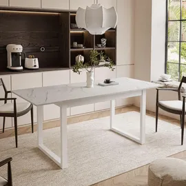 lookway ARTON II ausziehbarer Tisch 140 cm, Marmor Levanto, Weißmetall U-Beine