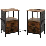 Costway 2er Set Nachttisch mit Ladestation Beistelltisch Nachtschrank