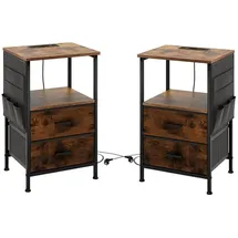 Costway 2er Set Nachttisch mit Ladestation Beistelltisch Nachtschrank