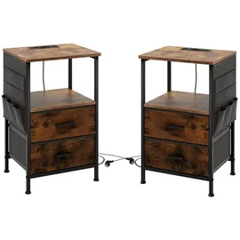 Costway 2er Set Nachttisch mit Ladestation Beistelltisch Nachtschrank