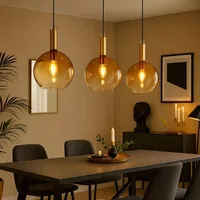 LED Pendellampe Höhenverstellbar Pendelleuchte Wohnzimmerlampe messing amber Hängeleuchte 3 Flammig Glas, Metall, 3x 6W 380Lm warmweiß, LxBxH