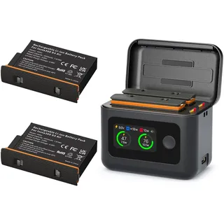 Treeboy Insta 360 X4 Air Batteries(2 Packs) with Fast Charge Hub 27W Dual Fast Charging Case w/LCD Display, Intelligent Two Way Charger Hub for Insta360 X4 Air,Shows Battery SOC