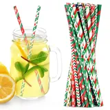 LANSKYLAN 250 Stück Papierstrohhalme Weihnachten Strohhalme Papier bunt Gestreifte Strohhalme Trinkhalme papier grün Biologisch Abbaubare Cocktail Strohhalm Paper Straws für Partys weihnachten