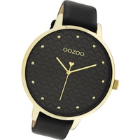 OOZOO Quarzuhr Oozoo Damen Armbanduhr Timepieces, (Analoguhr), Damenuhr Lederarmband schwarz, rundes Gehäuse, extra groß (ca. 48mm) schwarz