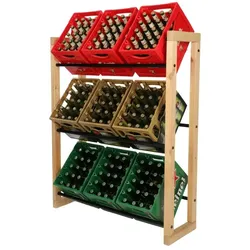 PROREGAL Getränkekistenregal HARZ HxBxT 137x112x35cm 9 Kisten auf 3 Ebenen Massives Kiefernholz Natur Getränkekistenständer Kistenregal