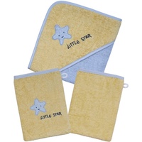 Wörner Handtuch Set »Little Star Kapuzenbadetuch mit 2 Waschhandschuhen«, (Spar-Set, 3 St.), mit Stickerei Stern mit Schriftzug, gelb