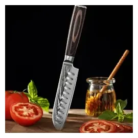 Wakoli EDIB Essentials 2er Damastmesser-Set - Küchenmesser Set aus 67 Lagen Damaststahl, Kochmesser-Set mit kleinem Chefmesser, Santokumesser, Pakkaho