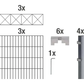 GAH Alberts Alberts Doppelstabmattenzaun »Nexus« als 17 tlg. Zaun-Komplettset | verschiedene Längen und Höhen | kunststoffbeschichtet, anthrazit | Höhe 100 cm Länge 6 m,