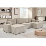 beautysofa Ecksofa HEKTOR U poso100 Hellbeige, Breite der Ottomane 100cm, mit Schlaffunktion - Beige