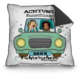 Print Royal PR Fotokissen selbst gestalten mit Name, Jahr und Foto - Personalisierte Foto-Geschenke zur bestandenen Führerscheinprüfung | inkl. Kissenfüllung, Rückseite Schwarz, 40x40cm