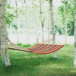 DELUKE® Hängematte Outdoor PLEO [PURE ENTSPANNUNG] mit Befestigungsseil, bis 200kg, Bequemer Stoff, Für Garten 290x150cm, Mehrfarbig