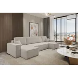 venasi Eckcouch U-Form mit Schlaffunktion und Bettkasten 3-Sitzer Beige