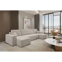 venasi Eckcouch U-Form mit Schlaffunktion und Bettkasten 3-Sitzer Beige