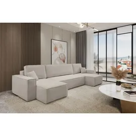 venasi Eckcouch U-Form mit Schlaffunktion und Bettkasten 3-Sitzer Beige