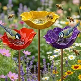 3 Stück Vogeltränke Blume Winterfest Futterstation Vögel,Insektentränke Blumes Für Den Garten,Vogeltränke Metall Gartenstecker,Bienentränke Gartens Für Bienens,Futterschale, Für Rasen (rot+gelb+lila)