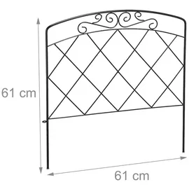 Relaxdays Beetzaun, 4-teilige Beetumrandung für Garten, Dekozaun Metall, antikes Design, HxB: 41,5 x 245 cm, schwarz
