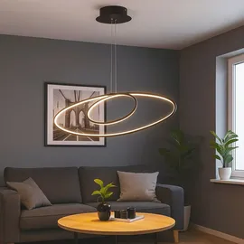 WOFI LED Hängeleuchte dimmbar Pendelleuchte schwarz, 3 Stufendimmer über Wandschalter, 37w 2700lm Warmweiß, Dxh 113,5 x 150 cm, 6617.01.10.9000