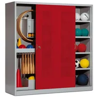 C+P Sportgeräteschrank mit Lochblech-Schiebetüren (Typ 5), HxBxT 195x190x60 cm,