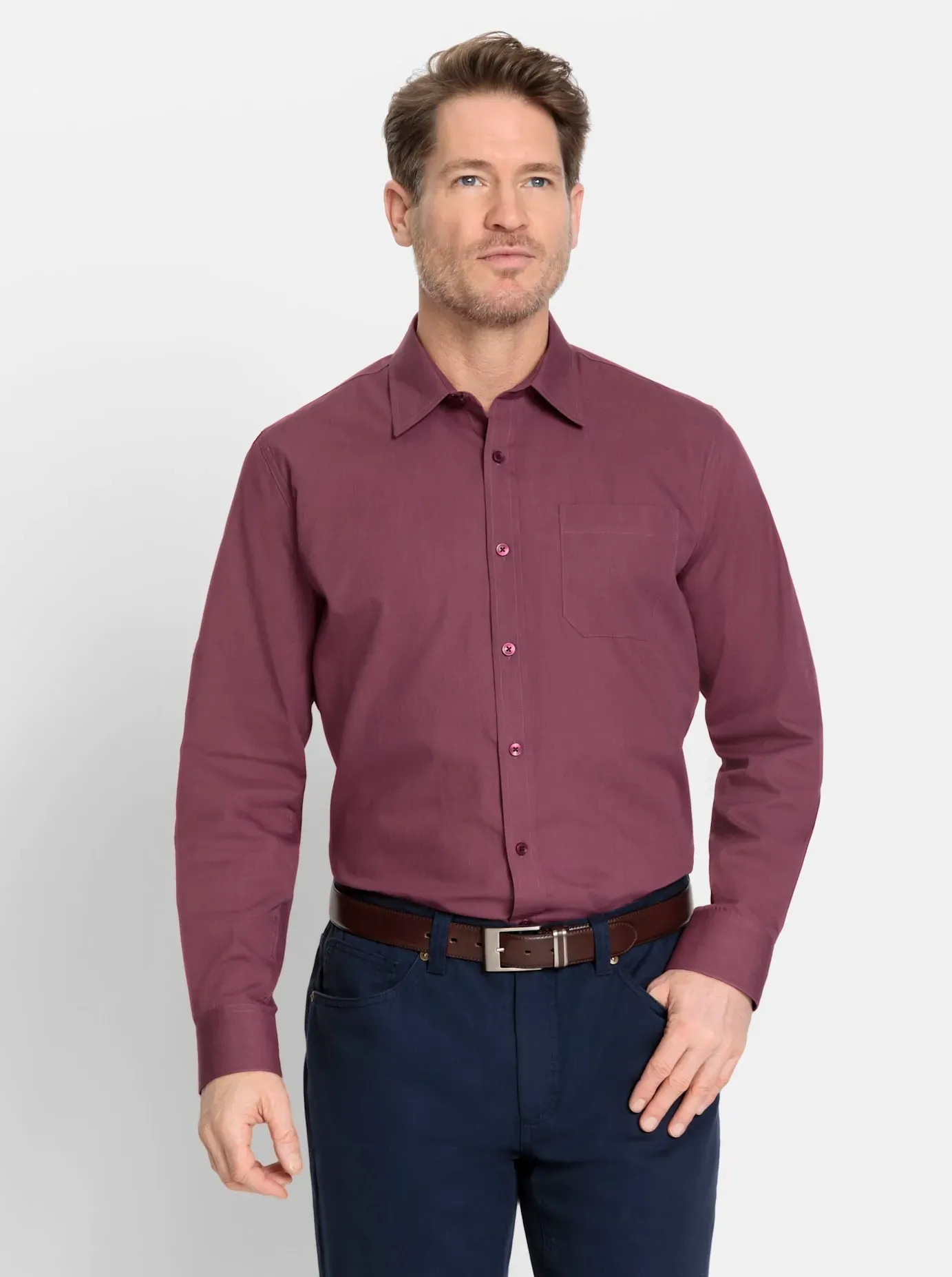Langarmhemd MARCO DONATI, Herren, Gr. 41/42, Normalgrößen, rot (burgund), 100% Baumwolle, unifarben, klassisch, Hemden