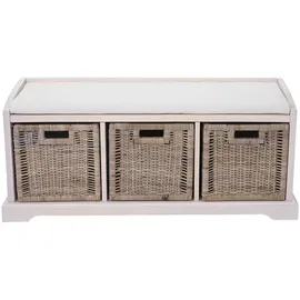 Mendler Sitzbank Bienne, Aufbewahrungsbox, 3 Körbe, Kubu-Rattan-Geflecht, 112x46x37cm ~ weiß