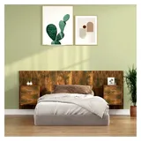 vidaXL Kopfteil mit Nachttischen Räuchereiche Holzwerkstoff