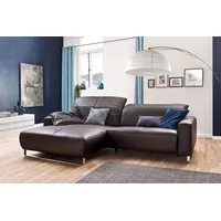 KAWOLA Sofa YORK Leder Life-line chocolate Rec links Fuß Metall Chrom matt