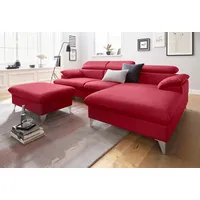 Polstergarnitur COTTA "Caluso" Sitzmöbel-Sets Gr. Kunstleder SOFTLUX, mit Bettfunktion-mit Bettkasten-mit Kopfteilverstellung + Recamiere rechts, rot Set: bestehend aus Ecksofa, Hocker, Ecksofa inkl. Kopfteilverstellung