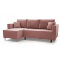 Ecksofa mit Schlaffunktion, Schlafsofa für Wohnzimmer, Schlafzimmer, Raum, L-Form, Sofa mit Universalhocker - SANTOS (Rosa - Malmo new 61)