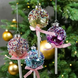 MARELIDA Weihnachtsbaumschmuck Lolli Cake Pop mit Perlen Glas Christbaumschmuck (Hellblau)