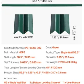 Vevor Sichtschutzlamellen 1435 mm, einwandige vertikale Lamellen mit Bodenverriegelung für Maschendrahtzäune, hochdichte HDPE-Maschendrahtlamellen, ideal für Garten, Bauernhof, Sportplatz (grün)