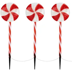 3er Set Lichterkette LED Wegeleuchte Weihnachten Candy Lollipop 60 LEDs Warmweiß