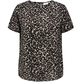 ONLY CARMAKOMA Shirtbluse ONLY CARMAKOMA "CARVICA SS TOP WVN NOOS", Damen, Gr. 44, schwarz-weiß (pumice stone aop:leo aop), Web, Obermaterial: 97% Polyester, 3% Elasthan, animal-print, regular fit normal, Rundhals, Blusen