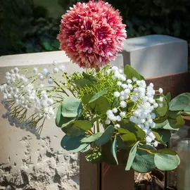 2474U Kunstblumenstrauß rosa weiß, Künstliches Blumen-Bouquet 50 cm Maria - Rosa/Weiß/Grün