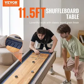 Vevor Shuffleboard-Tisch, 11,5 Fuß Shuffleboard für Familienspielzimmer, 2-in-1-Shuffleboard- und Bowling-Kombispielset, mit kratzfestem Spielfeld, Beinen, 8 Pucks, Bowlingset, Wachs und Tischbürste