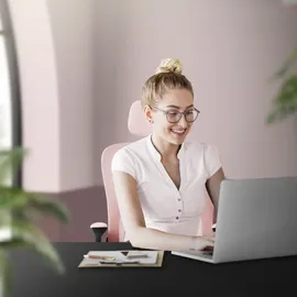 ML-Design Bürostuhl ergonomisch, Rosa aus Mesh, mit Verstellbarer Kopfstütze, Armlehnen, Lendenwirbelstütze, Wippfunktion,