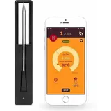 100 % kabellose Kochsonde, vernetztes Fleischthermometer, Backofen, Temperaturregelung, große Reichweite, WLAN-/Bluetooth-Verbindung, Schwarz