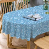 Blaue ovale Tischdecke, Blumendruck, ovale Tischdecke, blaue Blätter, Tischdecke, für drinnen und draußen, wasserdicht, knitterfrei, langlebig, für ovale Tische, 137 x 183 cm