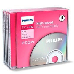 Philips DVD-Rohling 5 Philips Rohlinge DVD-RW 4,7GB 4x Jewelcase