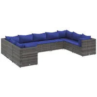 vidaXL 9-tlg. Garten-Lounge-Set mit Kissen Grau Poly Rattan