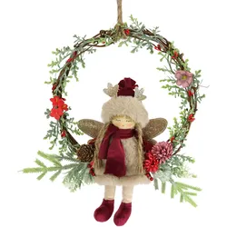I.GE.A. Kunstkranz »Tannen-Kranz Elfe/Beeren/Tanne«, Dekorierter Weihnachtskranz Deko Weihnachtsdeko Türkranz Adventskranz I.GE.A. rot