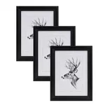 Woltu 3er Set 15x20cm Bilderrahmen Artos Stil Holz Rahmen Fotogalerie Glasscheibe, Schwarz